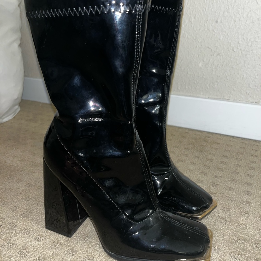 Black patent leather boots